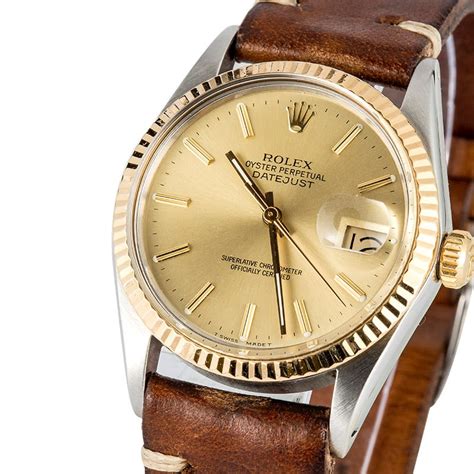 rolex datejust gold 1994 leather|rolex 36mm leather strap.